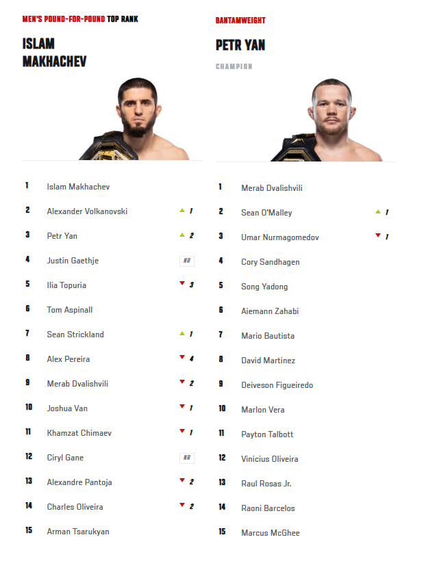 Топурия потерял три строчки в рейтинге P4P UFC, Пётр Ян поднялся на третье место Топурия потерял три строчки в рейтинге P4P UFC, Пётр Ян поднялся на третье место