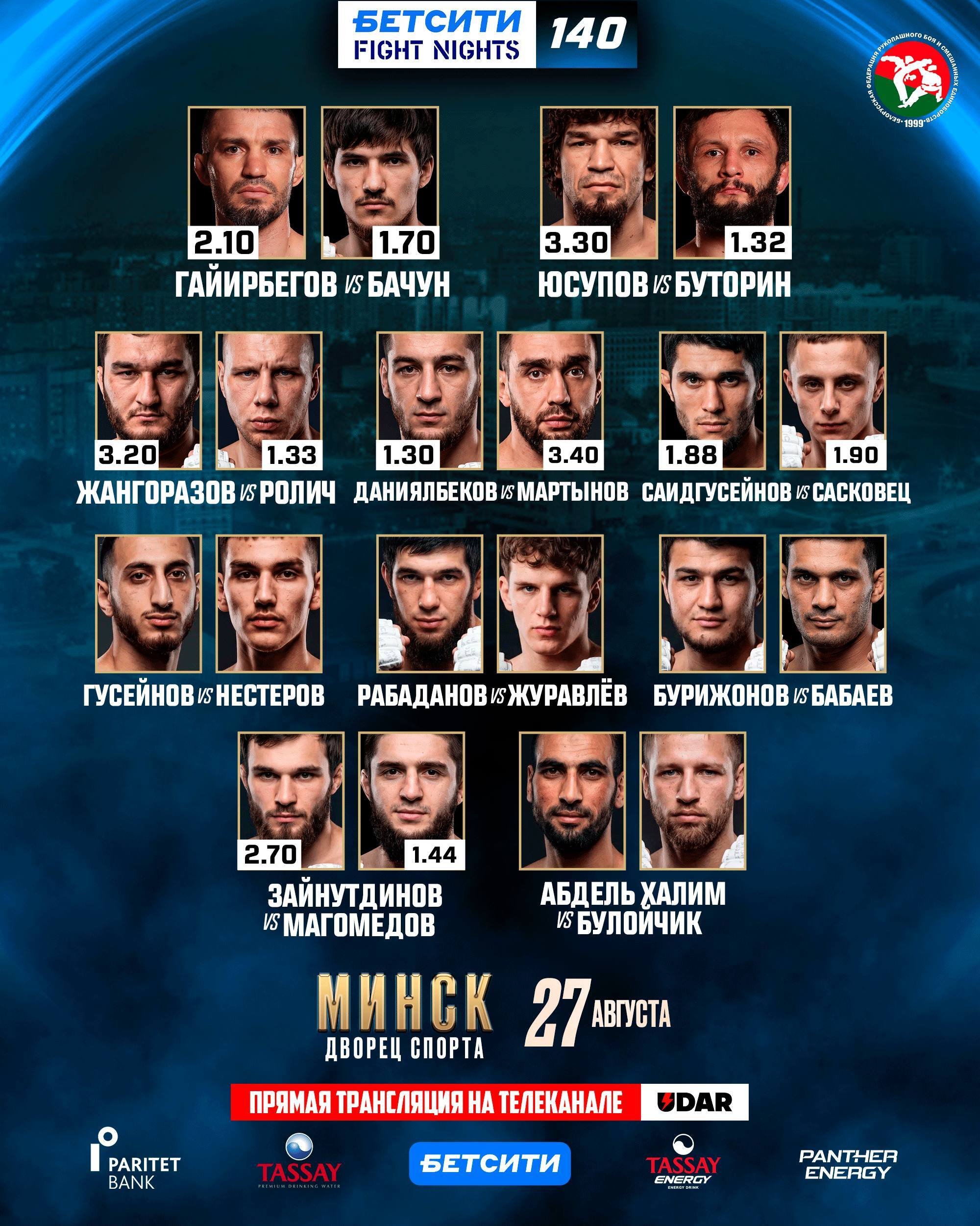 Полный кард БЕТСИТИ FIGHT NIGHTS 140 в Минске
